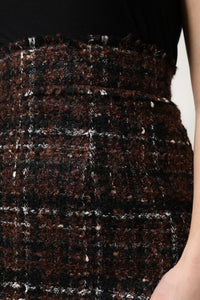 Multicolor High Waist Tartan Tweed Pencil Cut Skirt