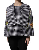 Black White Monochrome Patterned Floral Cape Jacket