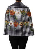 Black White Monochrome Patterned Floral Cape Jacket
