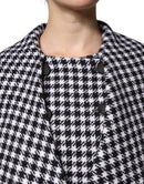 Black White Monochrome Patterned Floral Cape Jacket