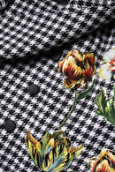 Black White Monochrome Patterned Floral Cape Jacket