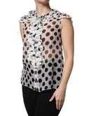 White Black Polka Dot Cotton Sleeveless Top