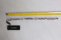 Silver Tone Chain Lobster Clasp Logo Gray Pearls Bracelet