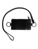 Black Leather Logo Embossed Lanyard Card Holder Wallet
