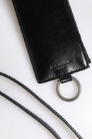 Black Leather Logo Embossed Lanyard Card Holder Wallet