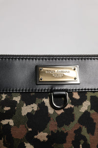 Multicolor Leopard Jacquard Print Logo Plaque Pouch Bag