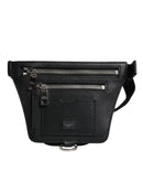 Black Calfskin Logo Plaque Belt Waist Men Fanny Pack Bag
