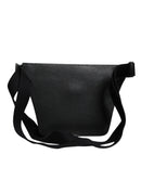 Black Calfskin Logo Plaque Belt Waist Men Fanny Pack Bag