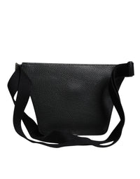 Black Calfskin Logo Plaque Belt Waist Men Fanny Pack Bag