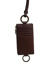Brown Calf Leather Lanyard Logo Card Holder Wallet