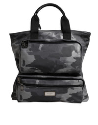 Gray Camo Cotton Multiple Compartments Tote Bag