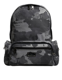 Gray Cotton Camouflage Logo Plaque Backpack Bag