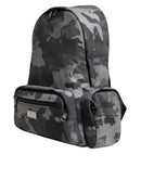 Gray Cotton Camouflage Logo Plaque Backpack Bag