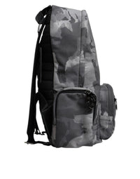 Gray Cotton Camouflage Logo Plaque Backpack Bag