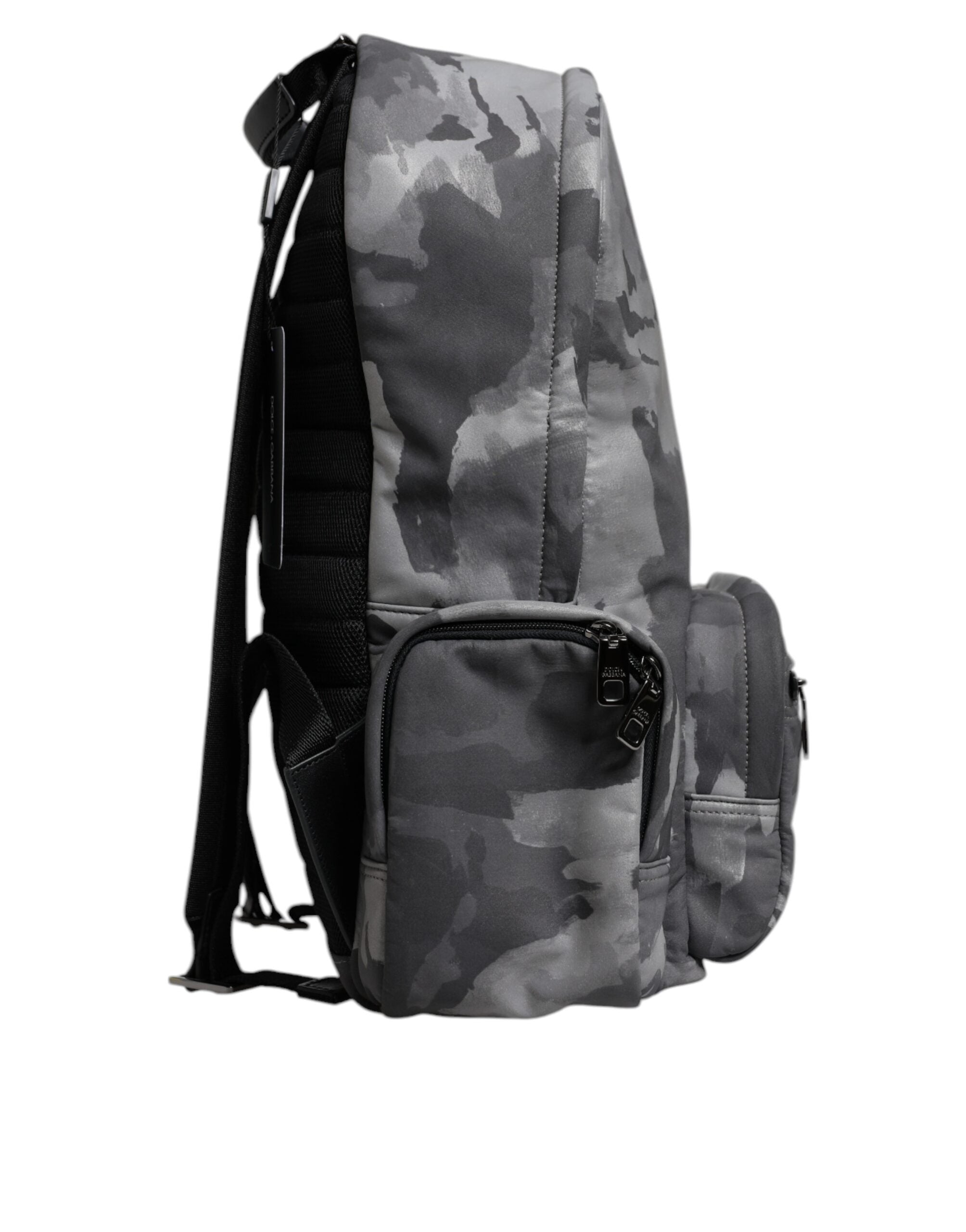 Gray Cotton Camouflage Logo Plaque Backpack Bag