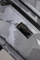 Gray Cotton Camouflage Logo Plaque Backpack Bag