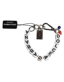 Silver Brass Chain Dice Logo Embellished Charm Bracelet