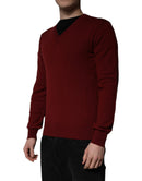 Maroon Cashmere V-neck Men Pullover Sweater
