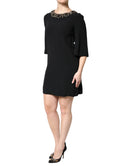 Black Crystal Embellished Round Neck Mini Dress