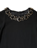 Black Crystal Embellished Round Neck Mini Dress