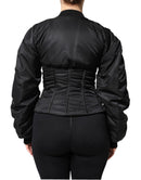 Black Nylon Full Zip Bustier Corset Jacket