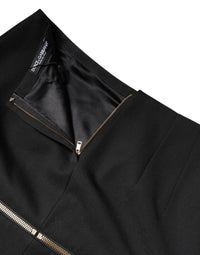 Black Virgin Wool High Waisted Mini Skirt