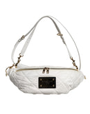 White Quilted Logo Plaque Belt Waist Fanny Pack Bag