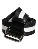 Black Yellow Logo Striped Metal Buckle Belt