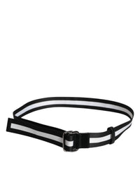Black Yellow Logo Striped Metal Buckle Belt