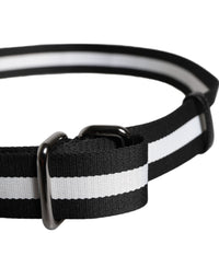 Black Yellow Logo Striped Metal Buckle Belt
