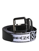 Black White Printed Metal Logo Buckle Belt