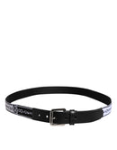 Black White Printed Metal Logo Buckle Belt