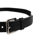 Black White Printed Metal Logo Buckle Belt
