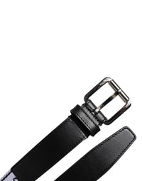 Black White Printed Metal Logo Buckle Belt
