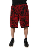 Red Leopard Print Viscose Bermuda Shorts