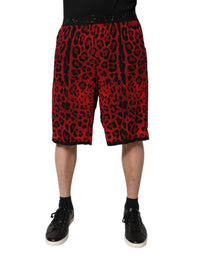 Red Leopard Print Viscose Bermuda Shorts