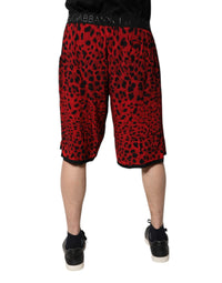 Red Leopard Print Viscose Bermuda Shorts