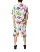 White Cartoon Print Cotton Men Pajama Set Sleepwear