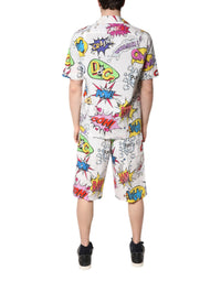 White Cartoon Print Cotton Men Pajama Set Sleepwear