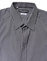 Black White Striped GOLD Formal Dress Shirt