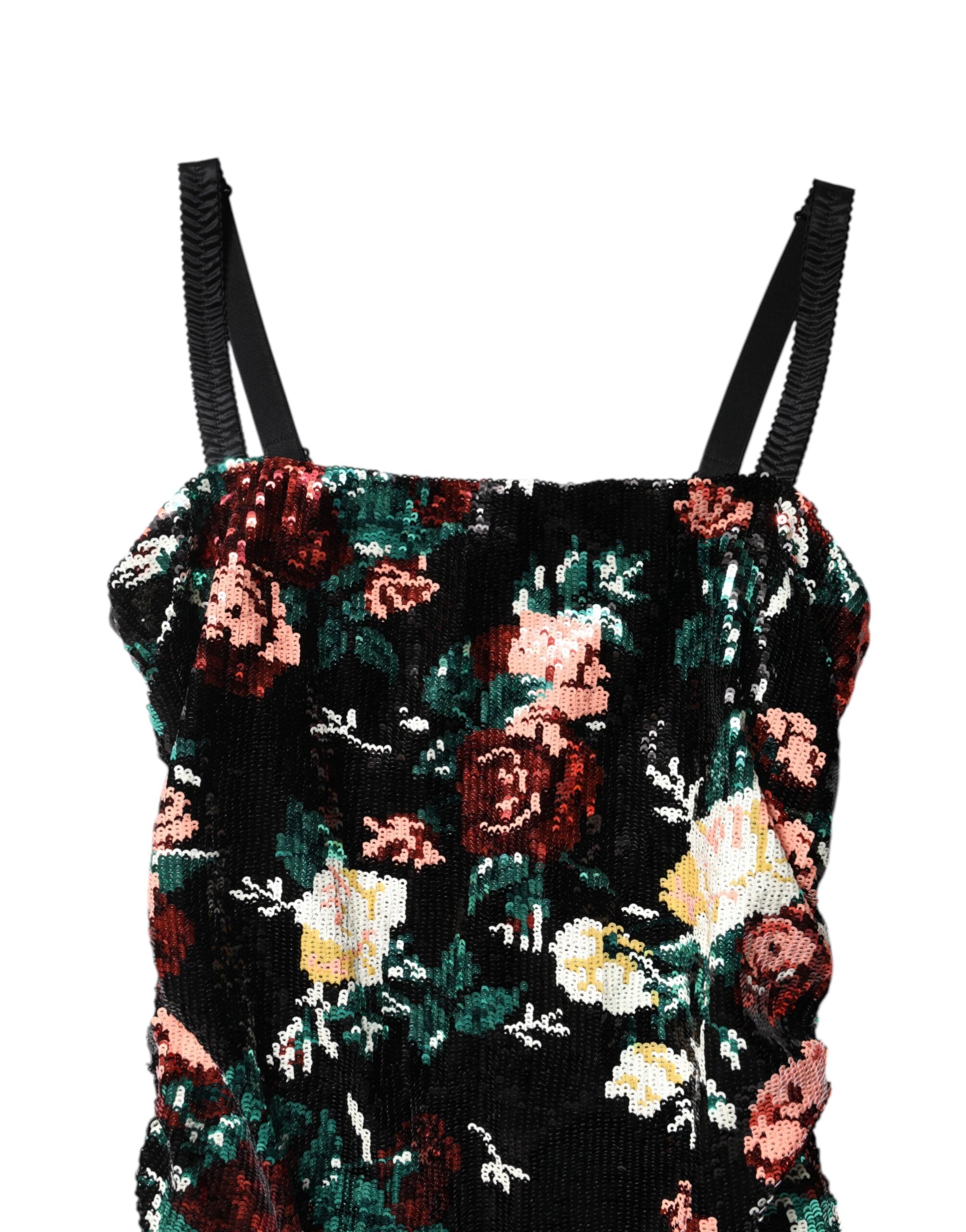 Black Floral Sequin Sleeveless Sheath Dress