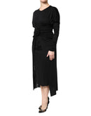 Black Wool Long Sleeves Sheath Midi Dress