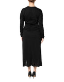 Black Wool Long Sleeves Sheath Midi Dress