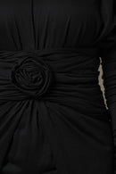 Black Wool Long Sleeves Sheath Midi Dress