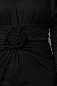 Black Wool Long Sleeves Sheath Midi Dress