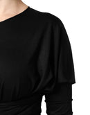 Black Wool Long Sleeves Sheath Midi Dress