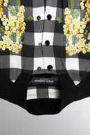 Black White Check Floral Button Down Jacket