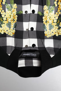 Black White Check Floral Button Down Jacket