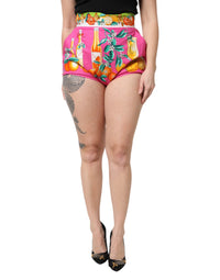 Pink Printed High Waist Hot Pants Shorts