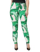 White Green Leaf High Waist Pants